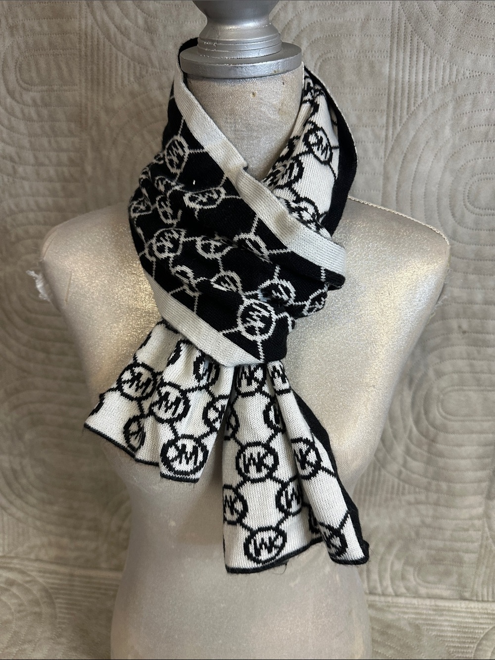 Michael Kors Black and White Logo Knit Scarf